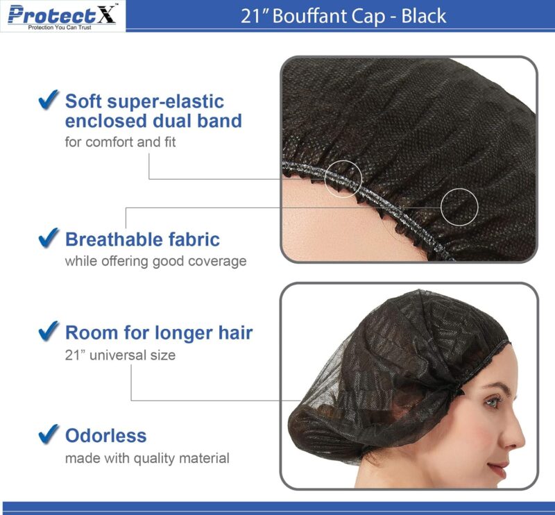 EZ Black Disposable Bouffant Caps – 100 pcs (Black) - Image 21
