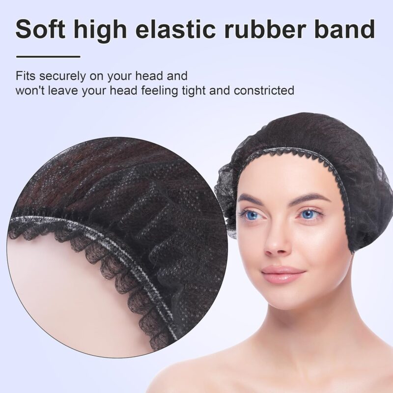 EZ Black Disposable Bouffant Caps – 100 pcs (Black) - Image 6
