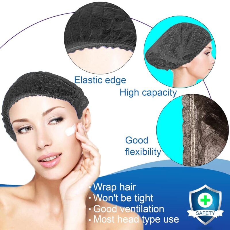 EZ Black Disposable Bouffant Caps – 100 pcs (Black) - Image 12